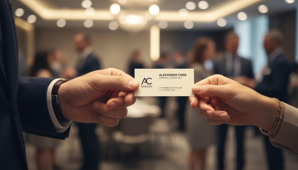 Mão entregando cartão de visita de alta qualidade, sem erros de design ou impressão.