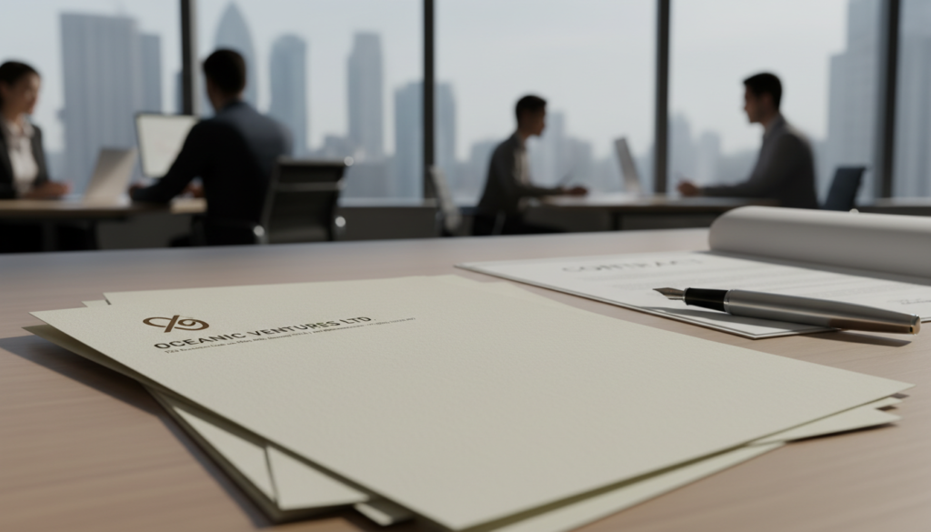 Papel timbrado profissional, design corporativo, credibilidade empresarial, contrato assinado