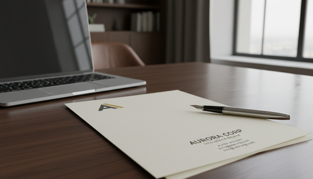 Papel timbrado profissional, logo empresarial, credibilidade, escritório, comunicação formal