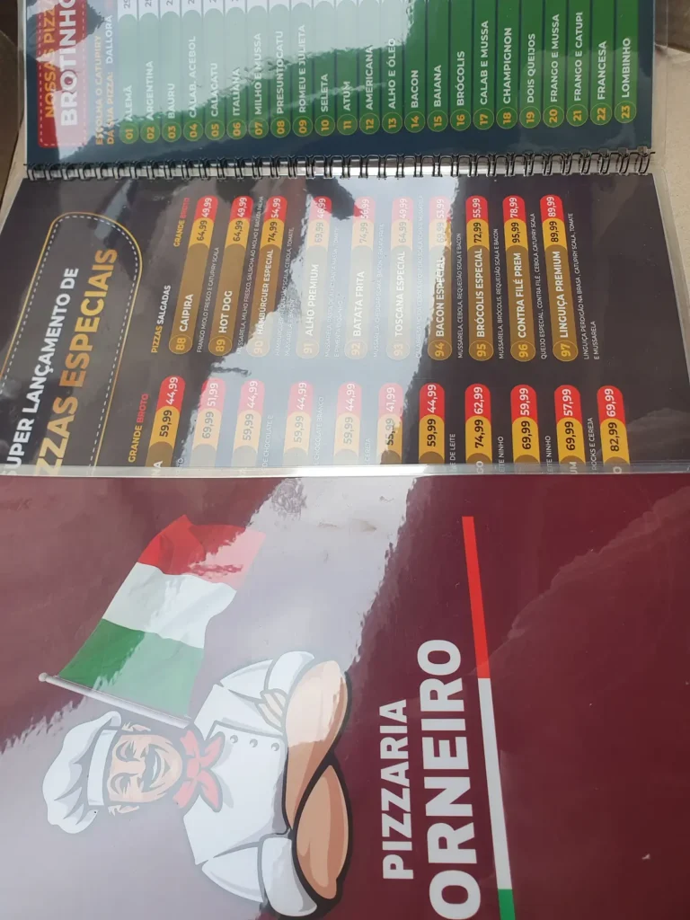 Cardápio plastificado para pizzaria