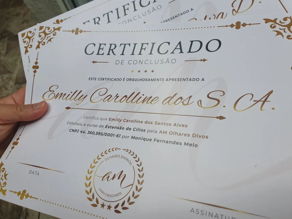 Certificado personalizado impresso.