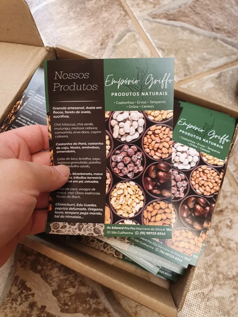 Panfleto personalizado para loja de produtos naturais.