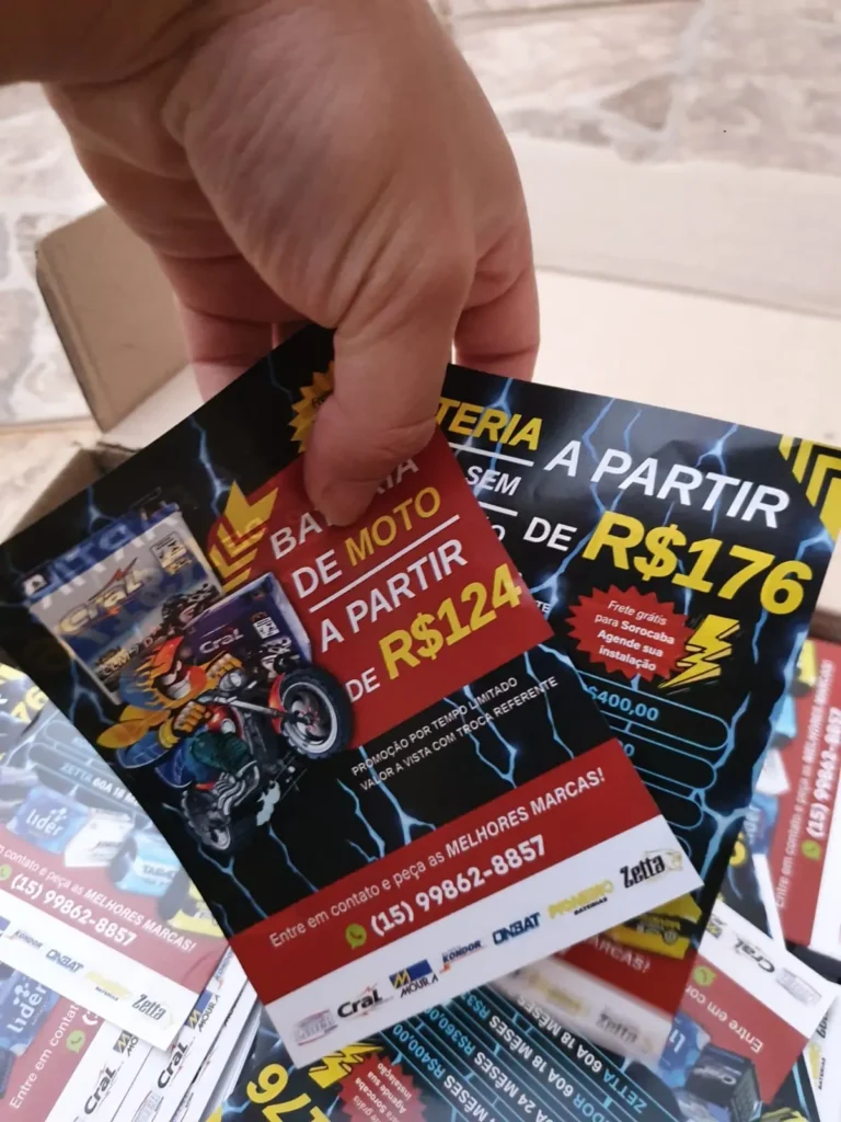 Panfleto para venda de baterias.