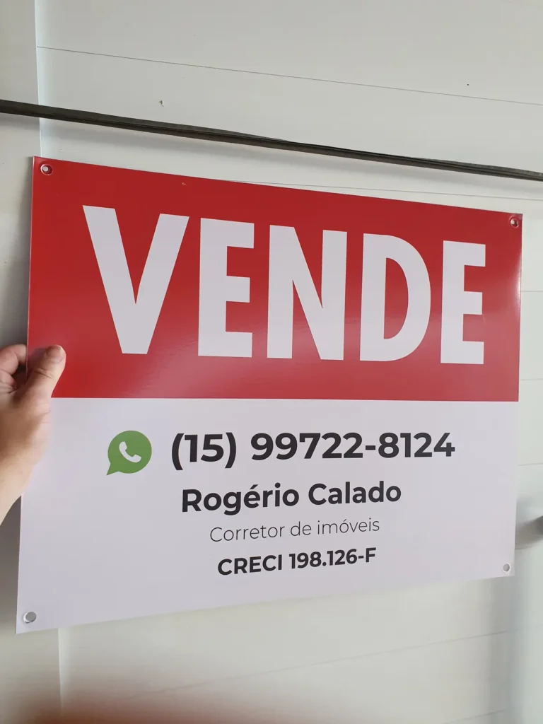 Placa de PVC personalizada com aviso de vende-se.